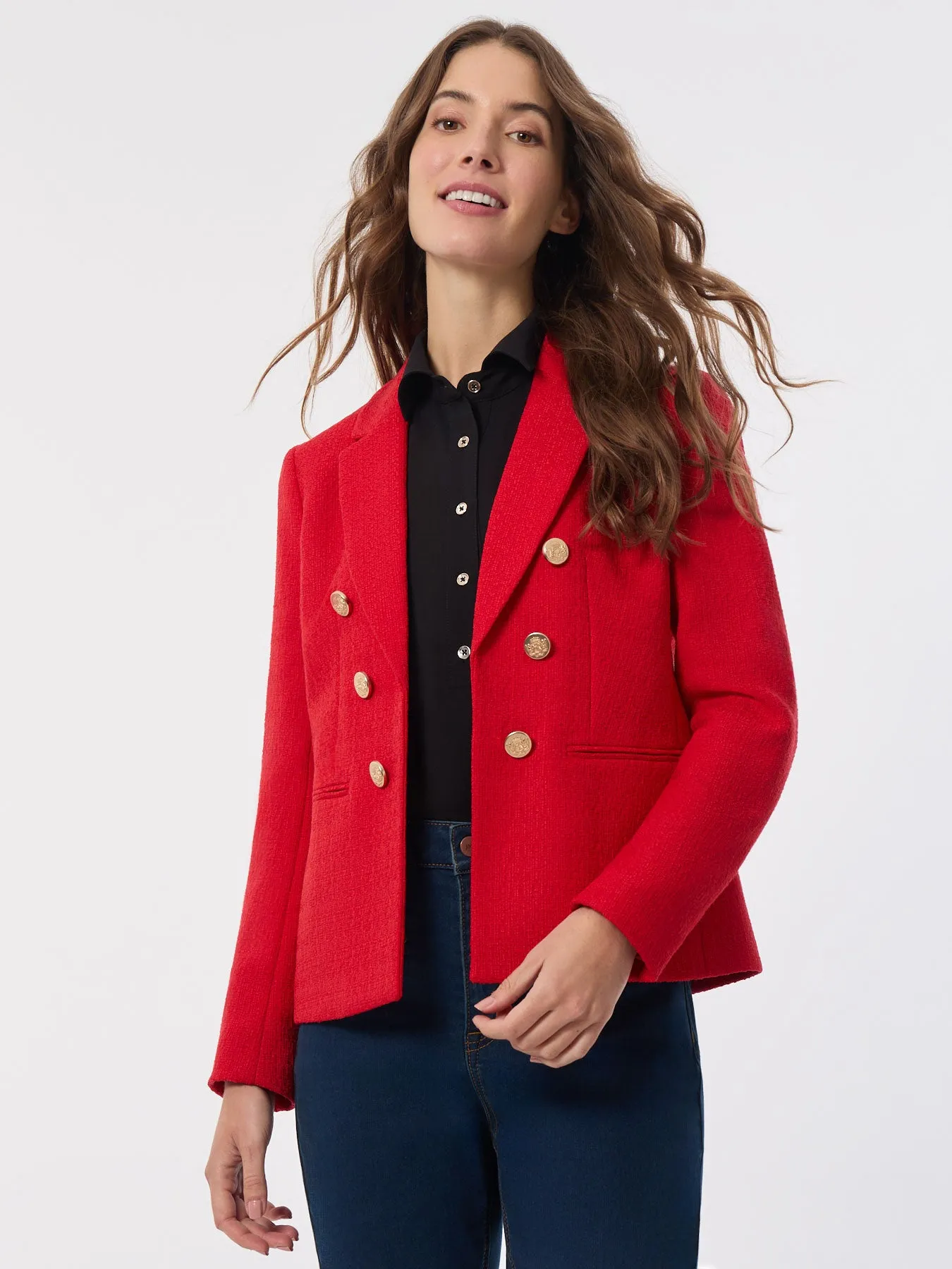 Petite Faux Double Breasted Jacket, Tweed