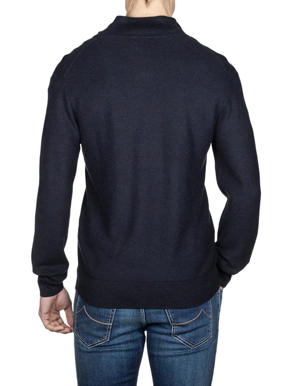 Pima Cotton Texture Half-Zip Navy Heather