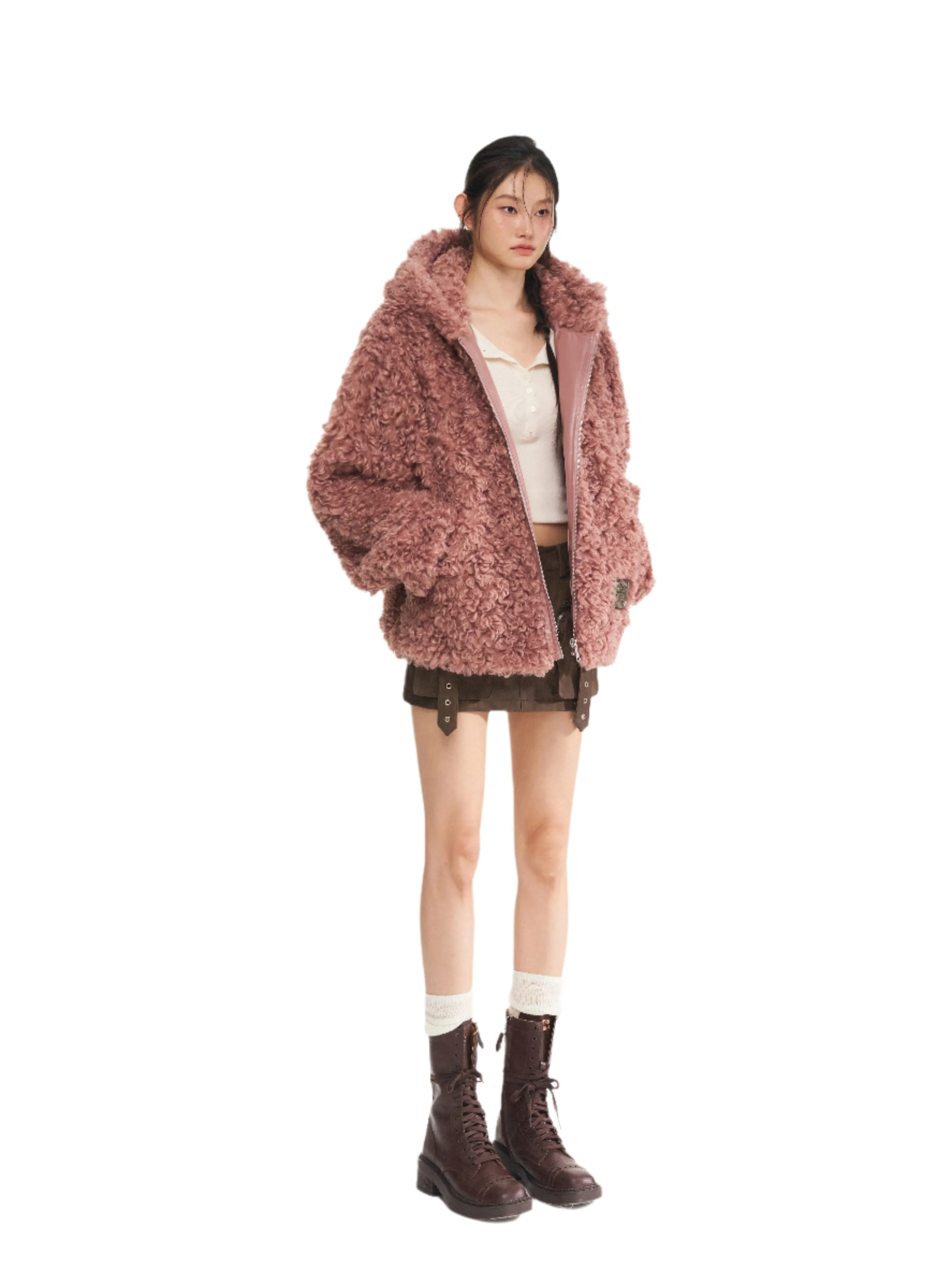 Pink Reindeer Man Faux Fur Coat