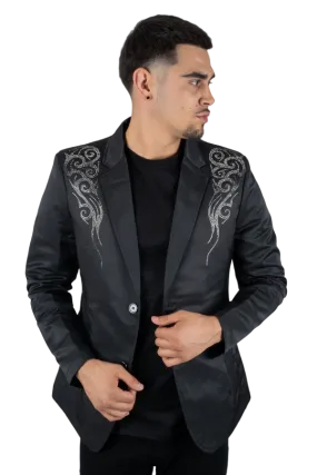 Platini Men's Double Button Rhinestone Black Blazer