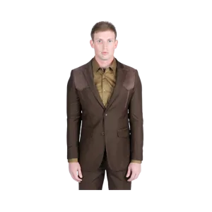 Platini Men's Western With Suede Yokes And Elbow Patches Dark Brown Suit Sport Coat