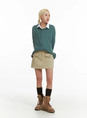 Pocket Cotton Mini Skirt IF408