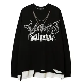 PopFlying Distressed Sweatshirt Gothic Letter