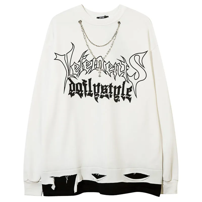 PopFlying Distressed Sweatshirt Gothic Letter