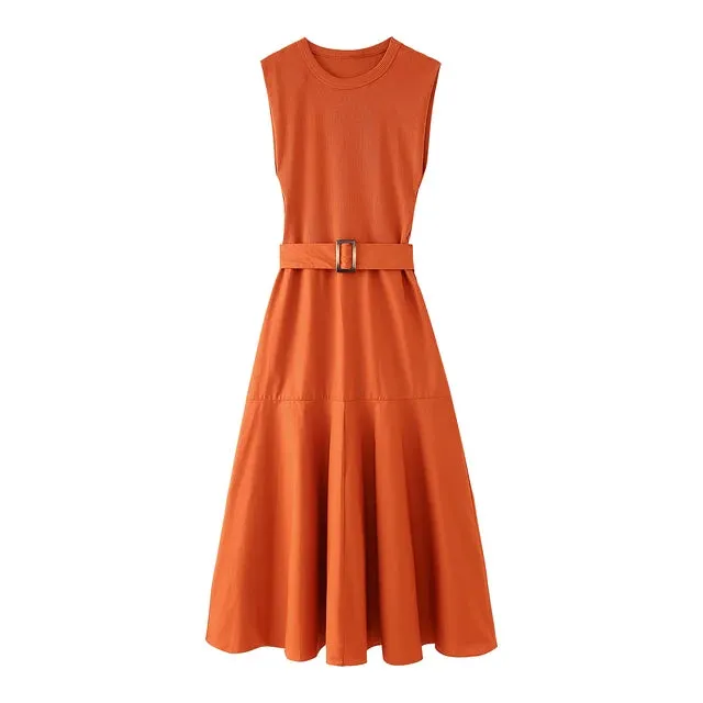 Pre Order:  Solid Patchwork Belt Midi Dress