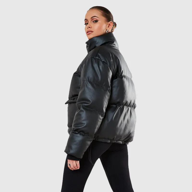 Purchase Best Style Women Genuine Puffer Leather Jacket Real Leather Bubble Jacket