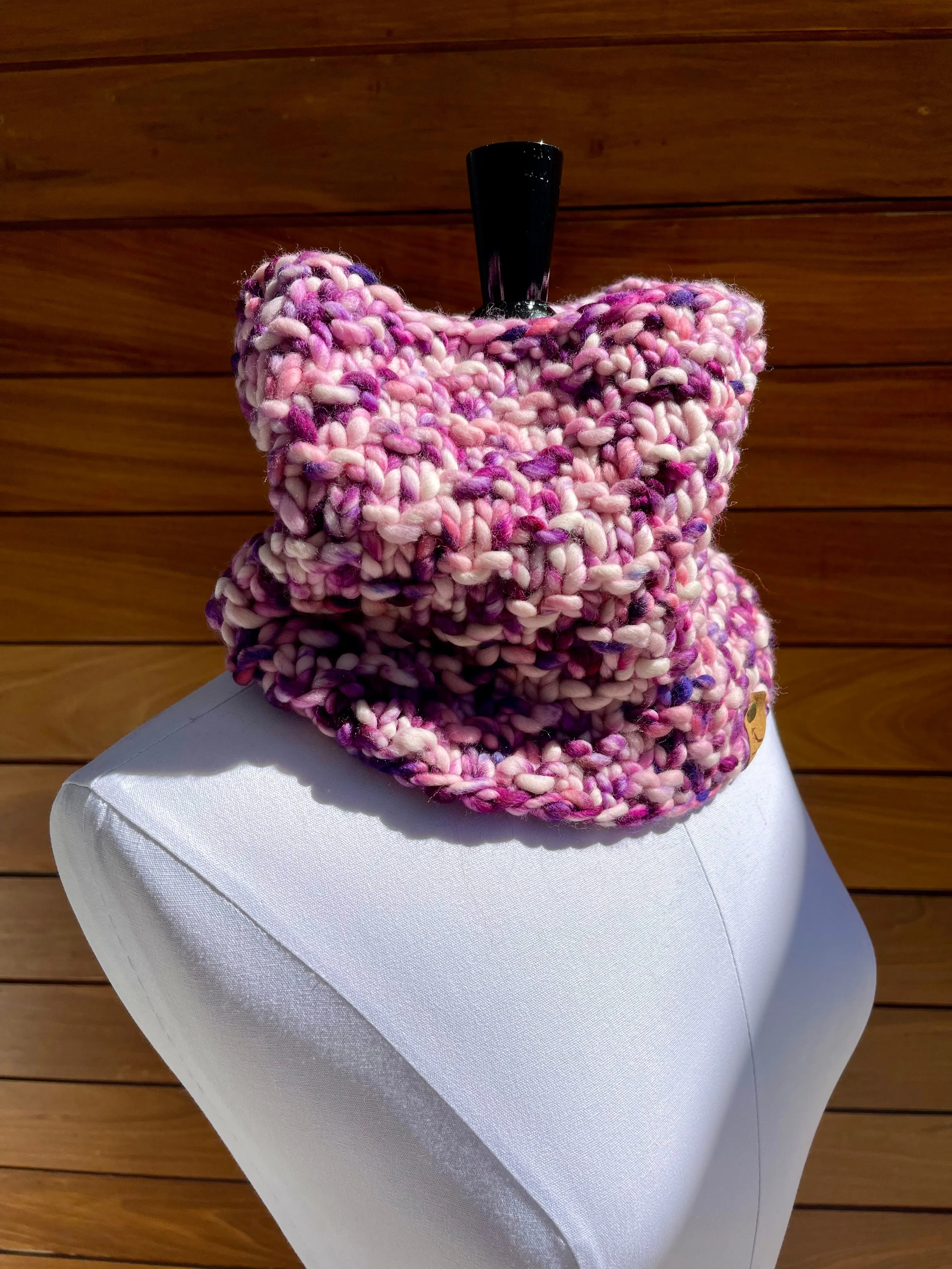 Purple and White Luxury Merino Wool Knit Cowl