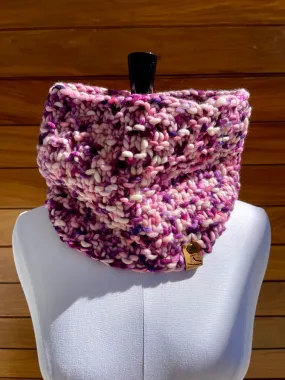 Purple and White Luxury Merino Wool Knit Cowl