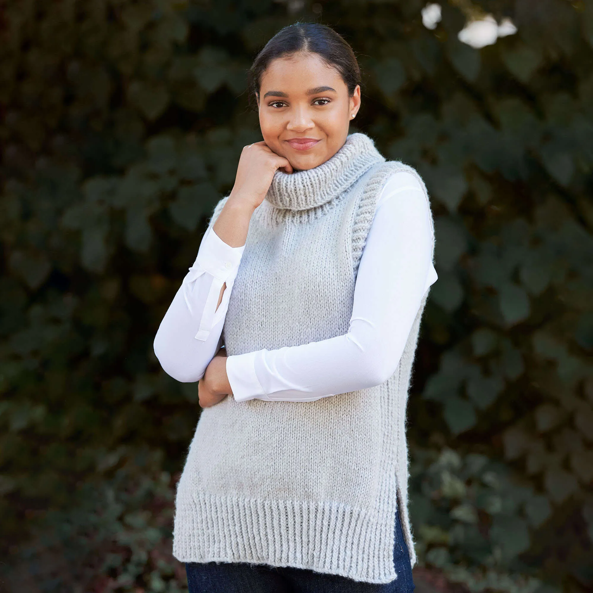 Red Heart Knit Turtleneck Vest With Side Slits