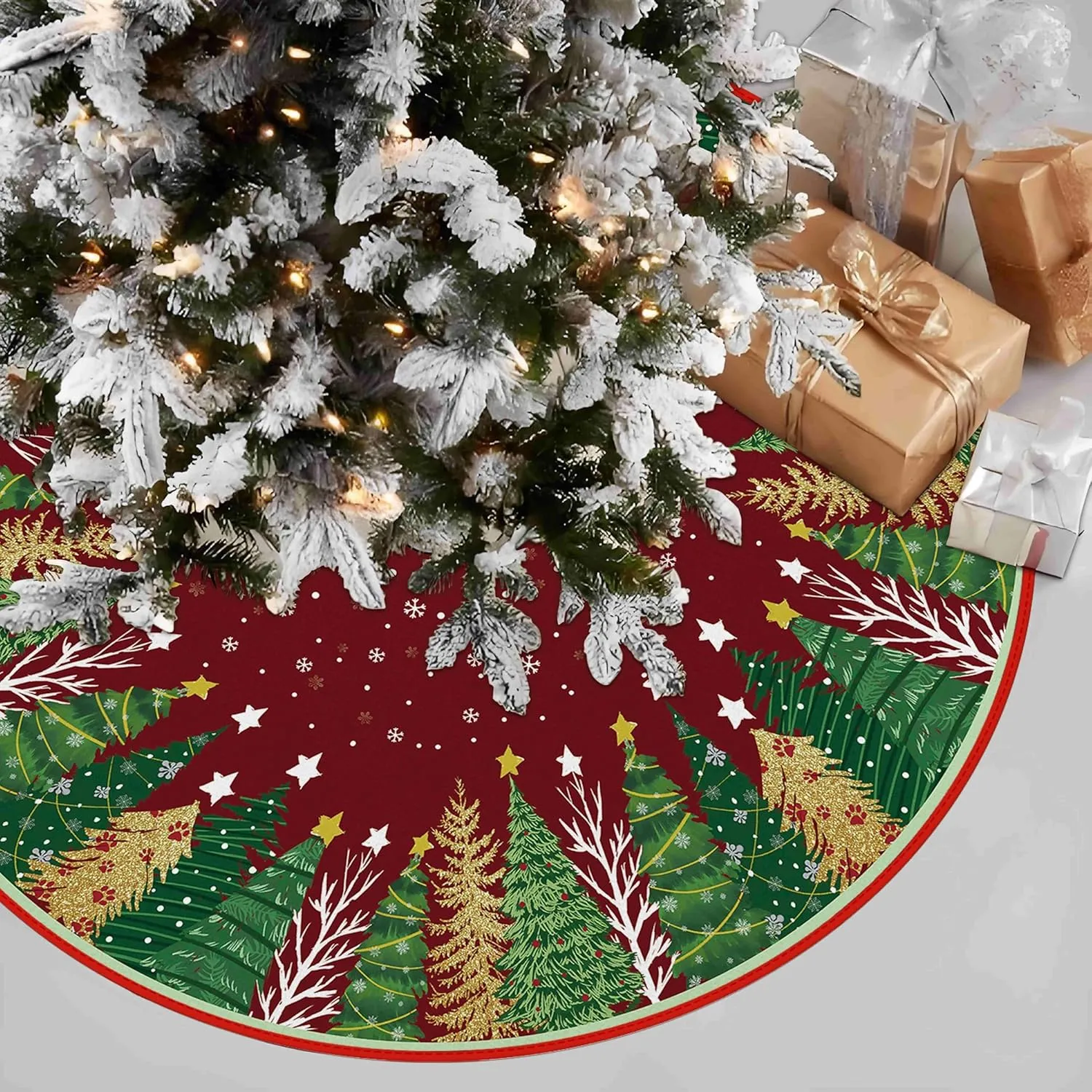 Red Leaves Pencil Tree Skirt - 48 Inches