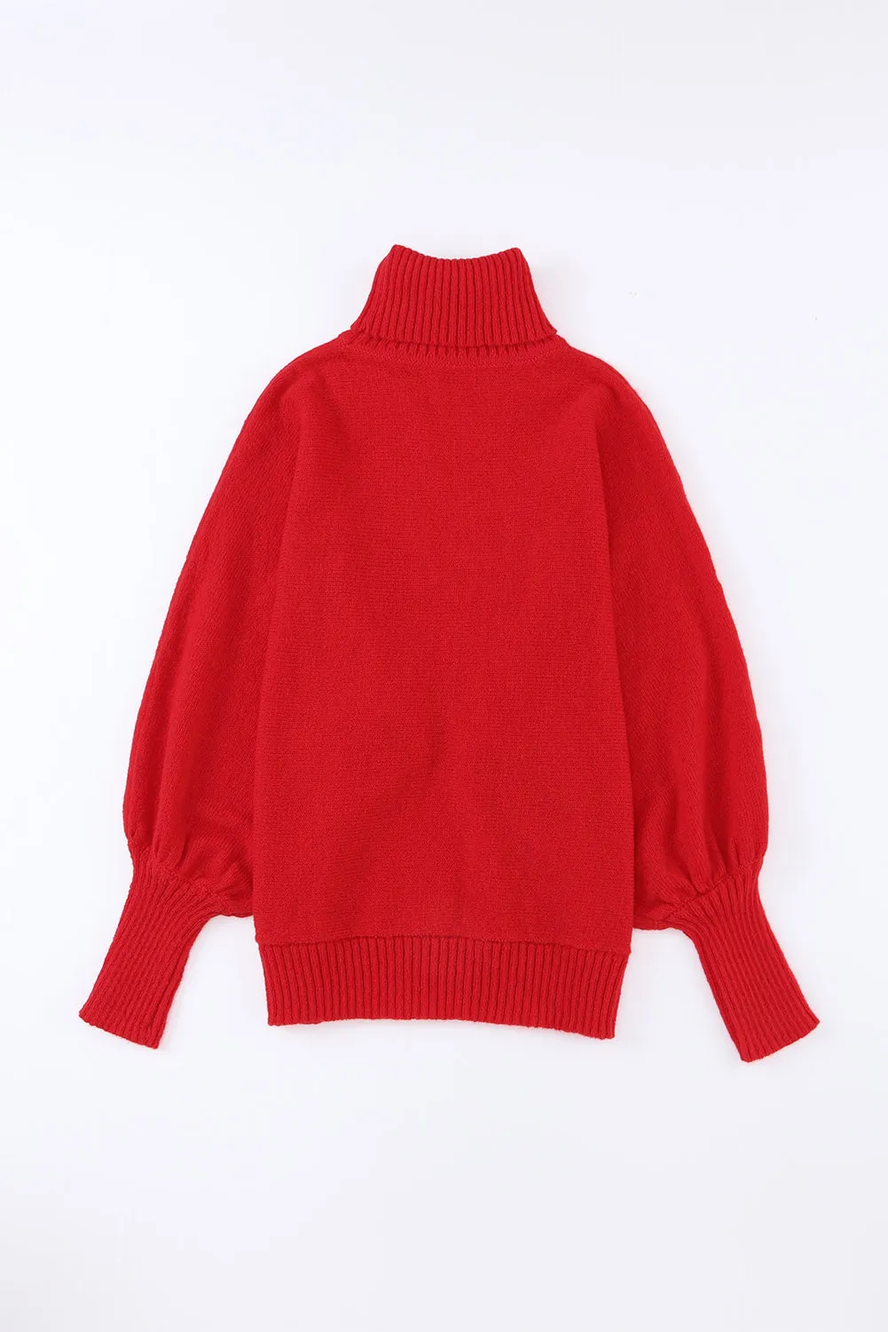 Red Merry Letter Embroidered High Neck Sweater