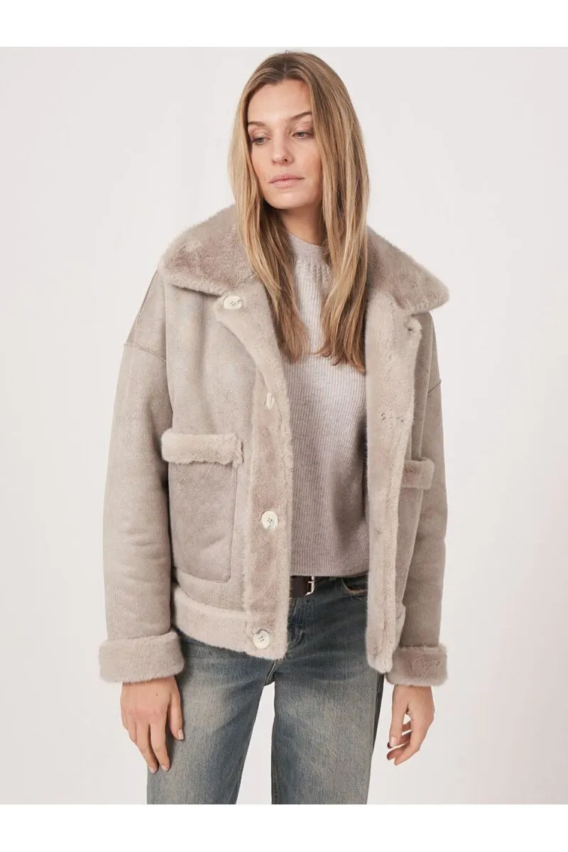 Repeat Reversible Faux Fur Coat 800215-1680  | Light Grey