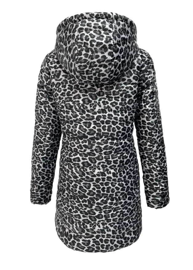 Reversible Black/ Snow Leopard Duck Down Puffer Coat