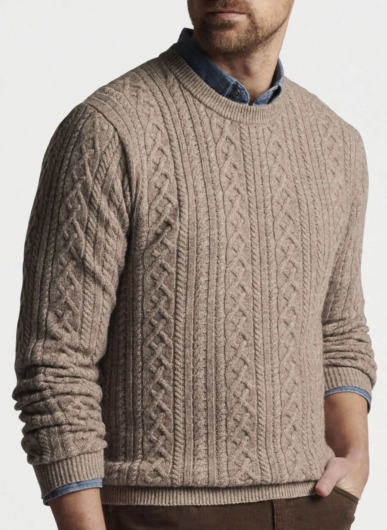 RIDGE CABLE CREW NECK SWEATER - WICKER