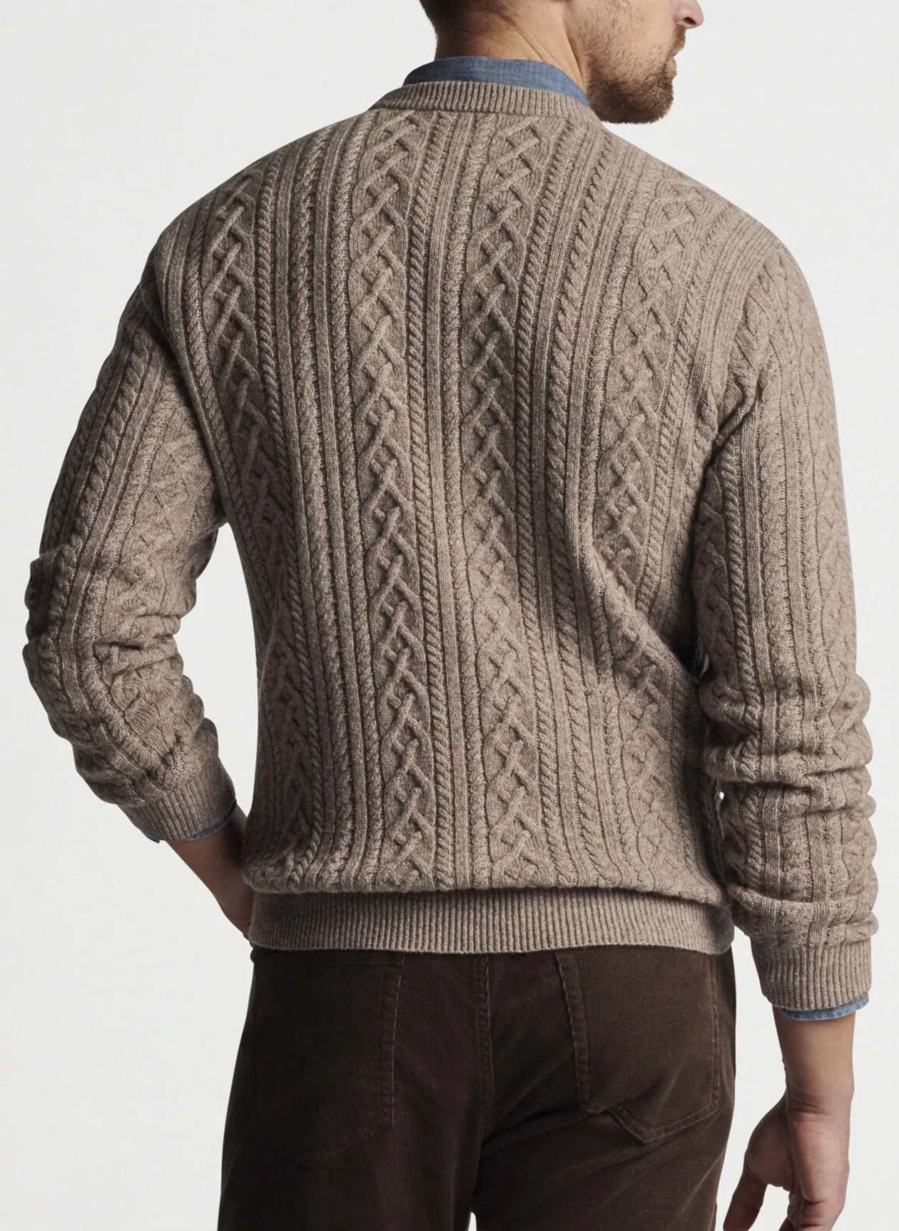 RIDGE CABLE CREW NECK SWEATER - WICKER