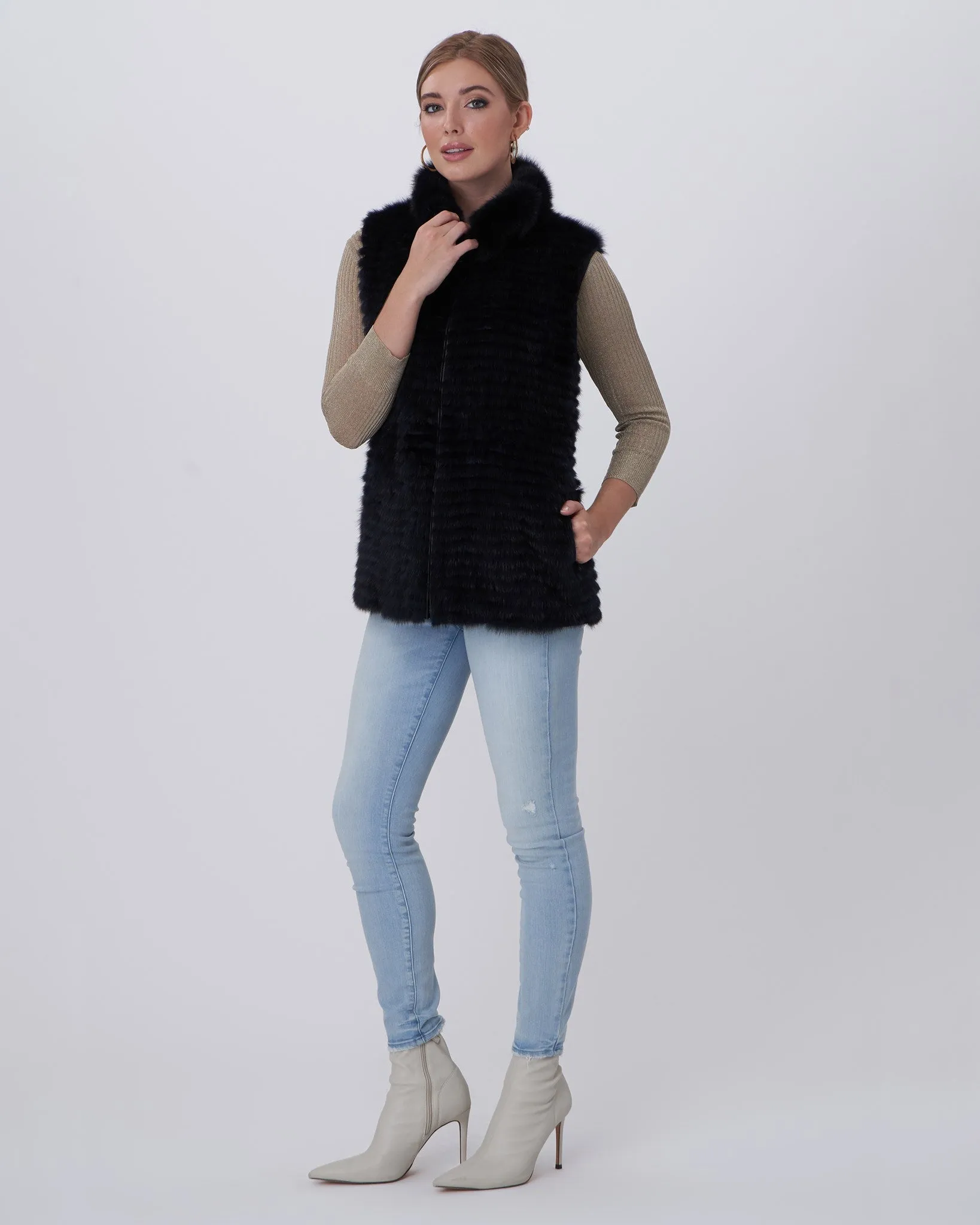 Sable Layered Vest, Reversible To Silk