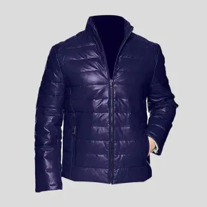 Shop Best Dark Blue Style Men’s Leather Packable Down Filled Puffer Jacket