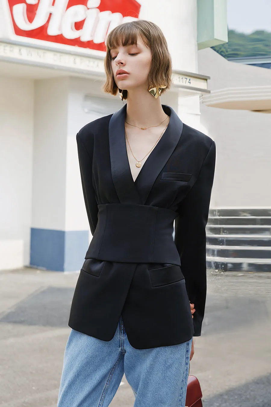 Slim black V-neck suit