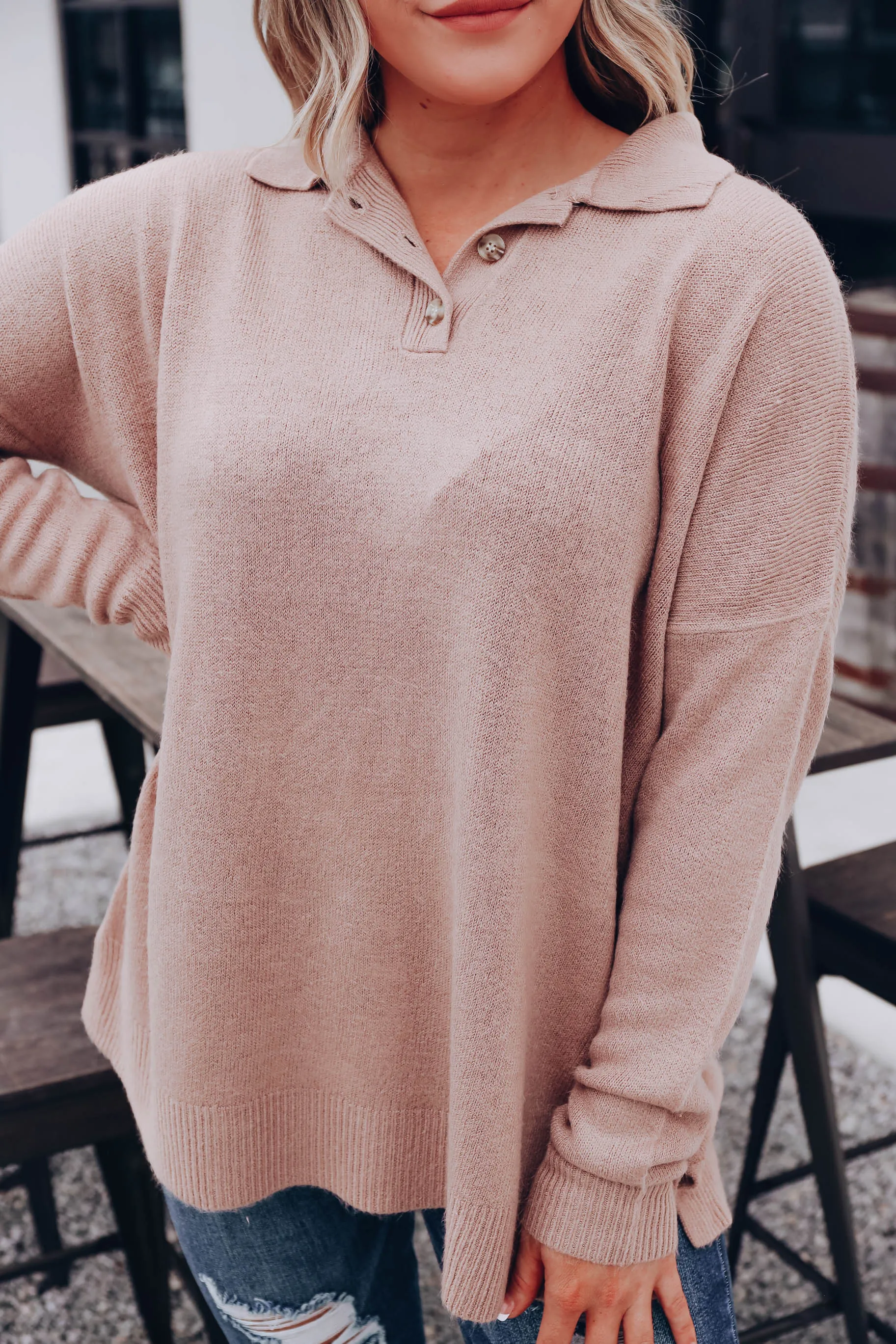 Sunnie Oversized Polo Sweater - Taupe