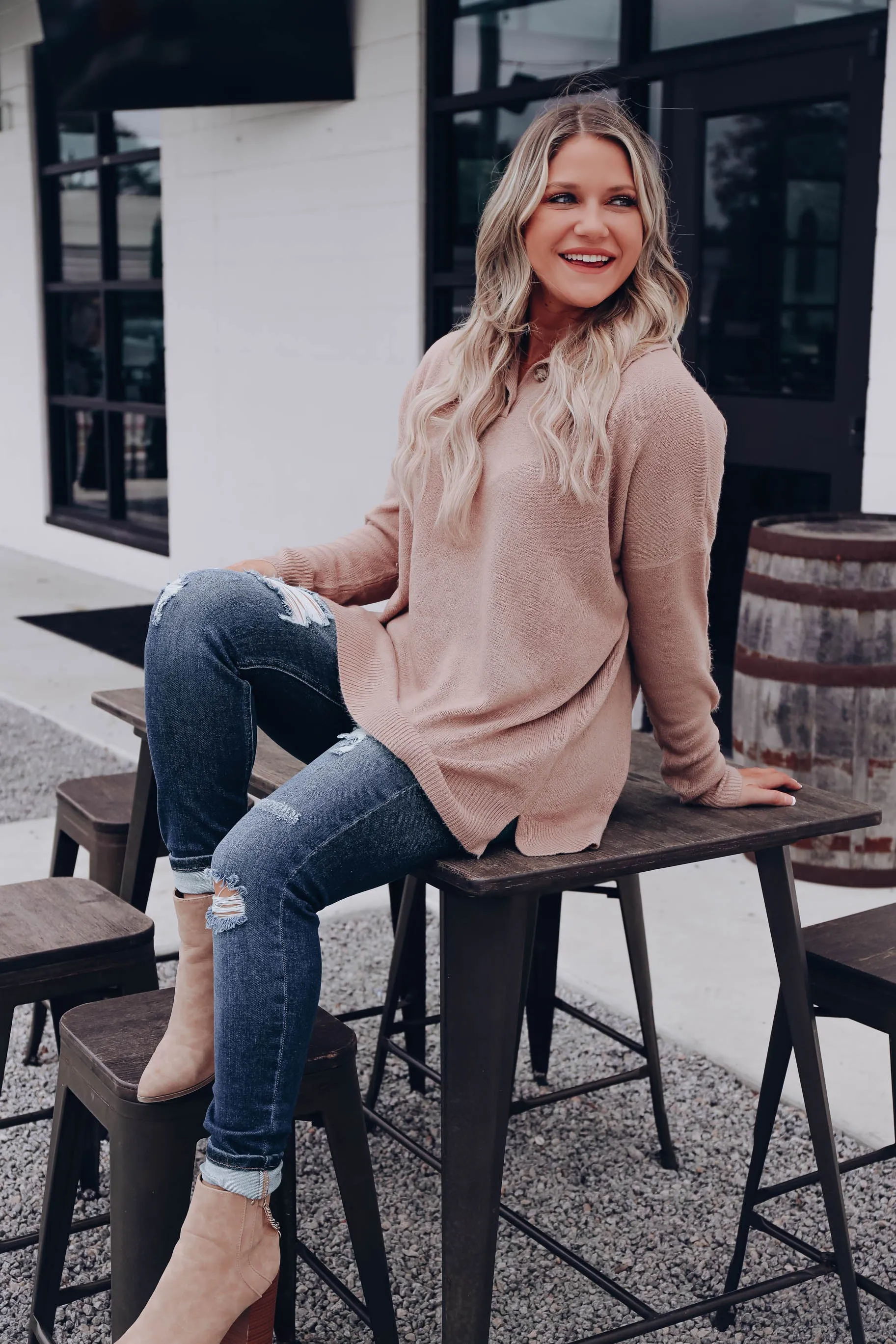 Sunnie Oversized Polo Sweater - Taupe