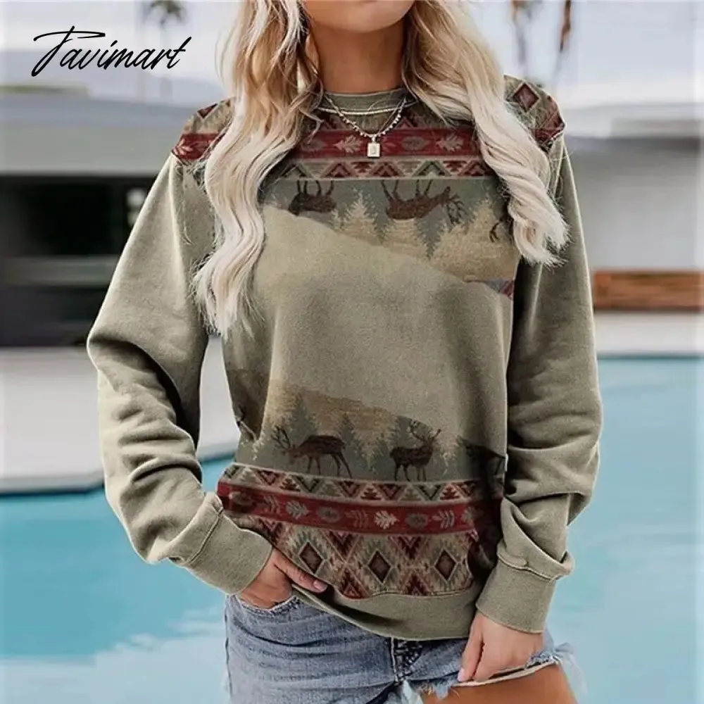 Tavimart Vintage Chic Landscape Pattern Sweatshirt Women O-Neck Long Sleeve Hoodie Streetwear Women Autumn Harajuku Printed Pullover Tops