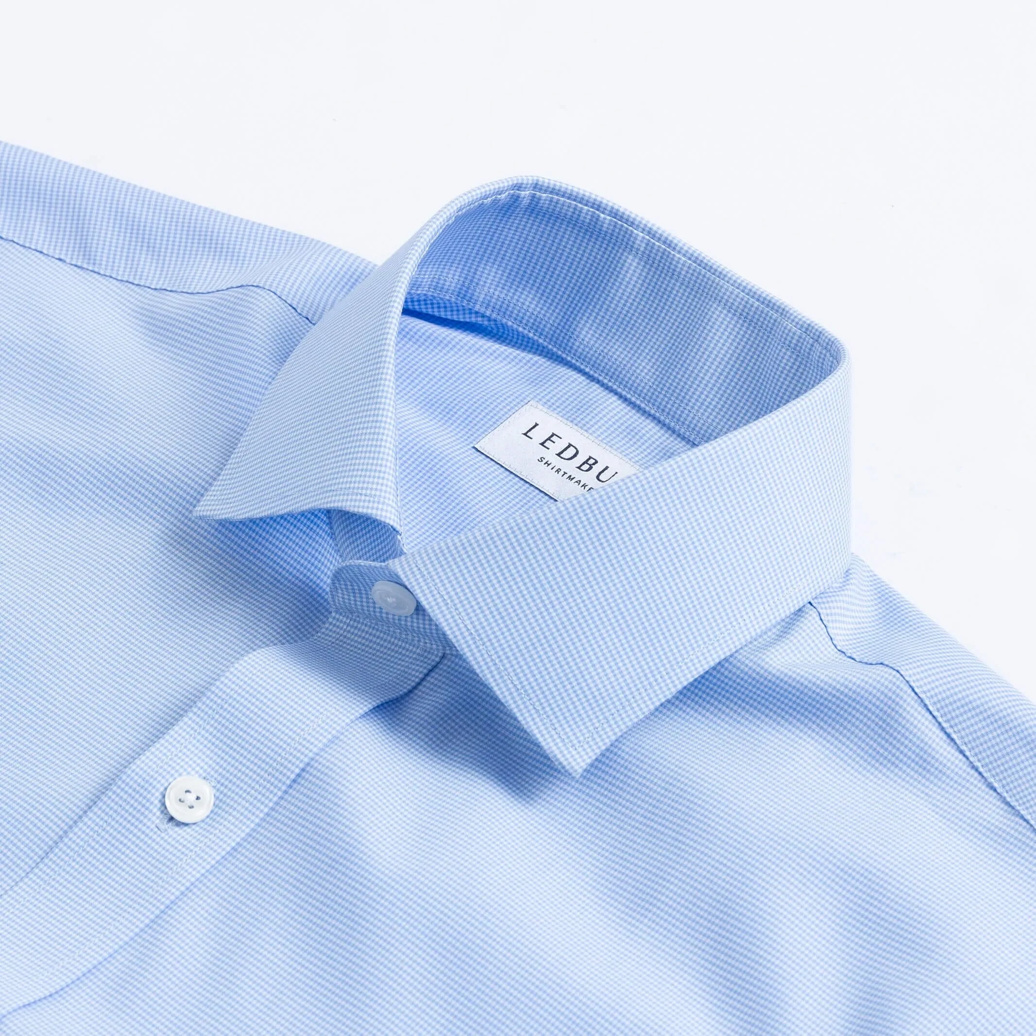 The Light Blue Kent Micro Gingham Custom Shirt