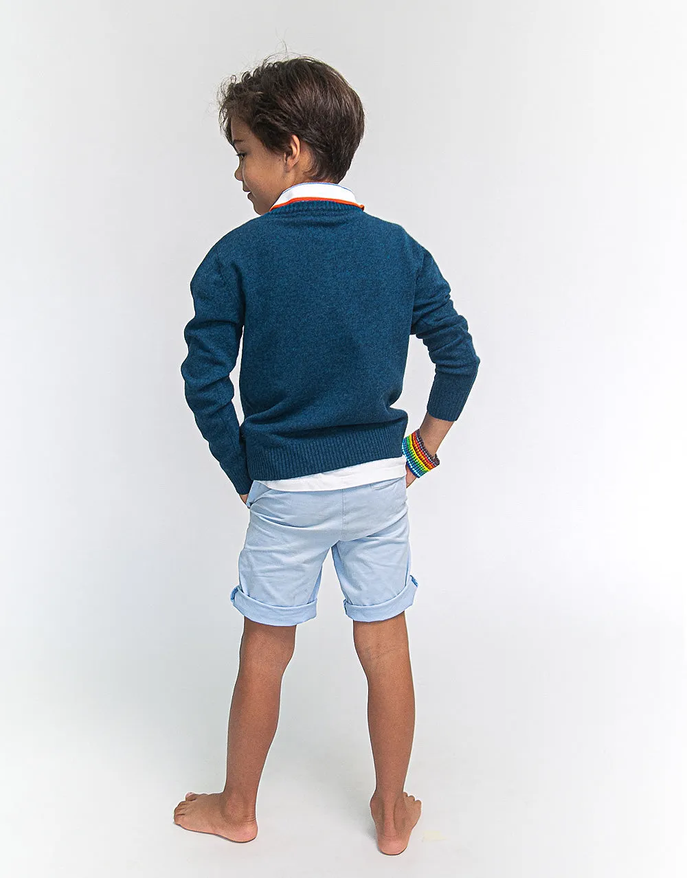 The Tommy V - Boys Cashmere Pullover in Atlantic