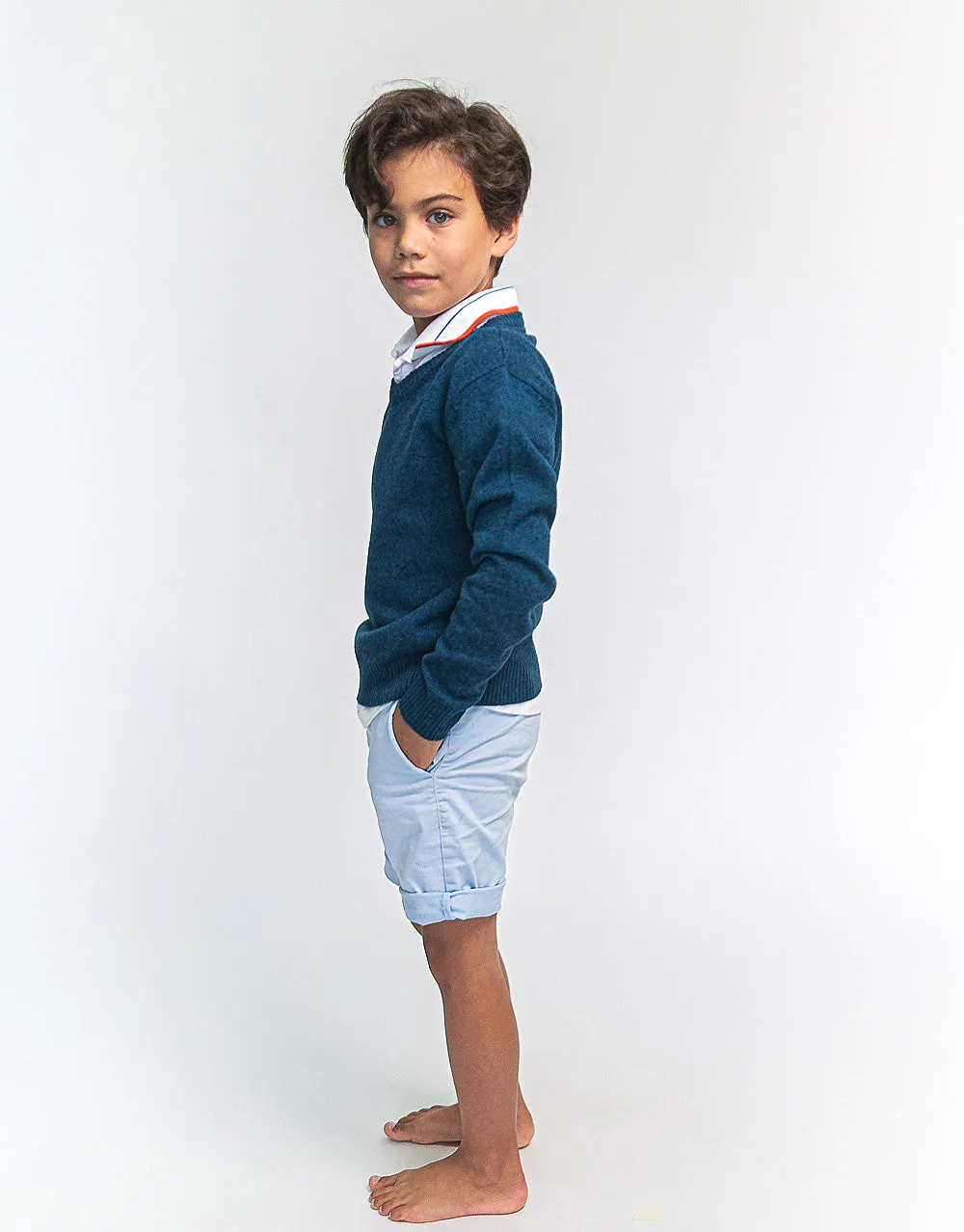 The Tommy V - Boys Cashmere Pullover in Atlantic