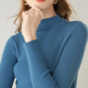 Toleet sweater outfits Autumn and Winter Half Turtleneck Striped Sweater Women's Solid Color Long Sleeve Bottoming Shirt Korean Style Slim Slimming Pullover Sweater