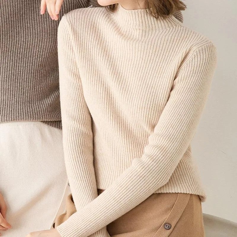 Toleet sweater outfits Autumn and Winter Half Turtleneck Striped Sweater Women's Solid Color Long Sleeve Bottoming Shirt Korean Style Slim Slimming Pullover Sweater