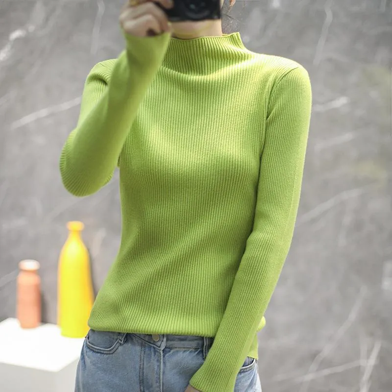 Toleet sweater outfits Autumn and Winter Half Turtleneck Striped Sweater Women's Solid Color Long Sleeve Bottoming Shirt Korean Style Slim Slimming Pullover Sweater