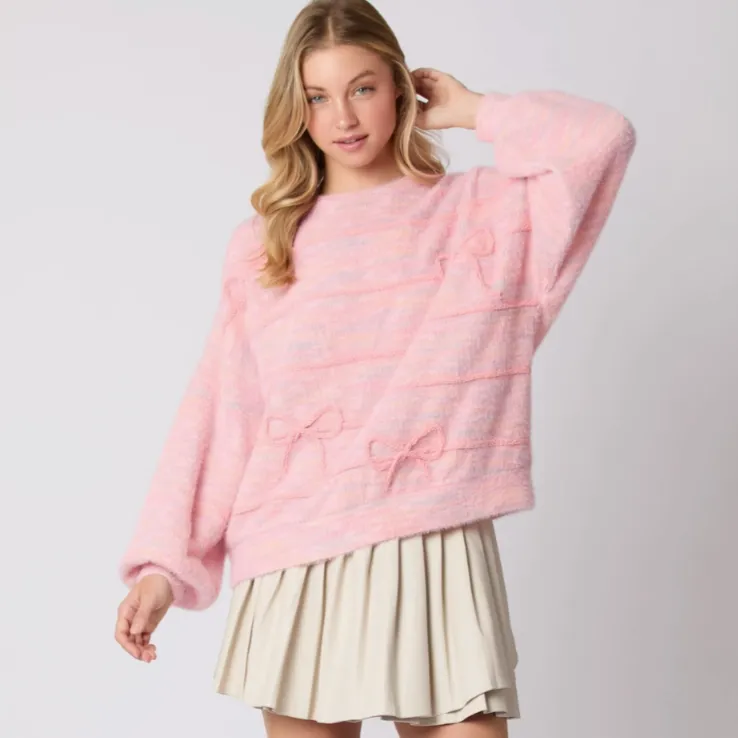 Too Cute For You Ribbon Detail Embroidered Sweater