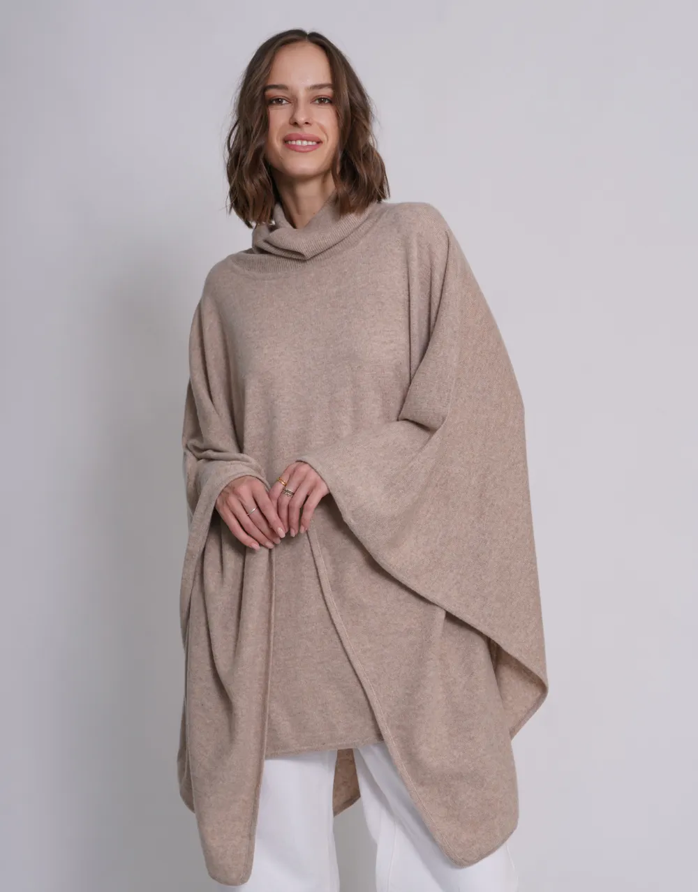 Turtleneck Poncho in Greige