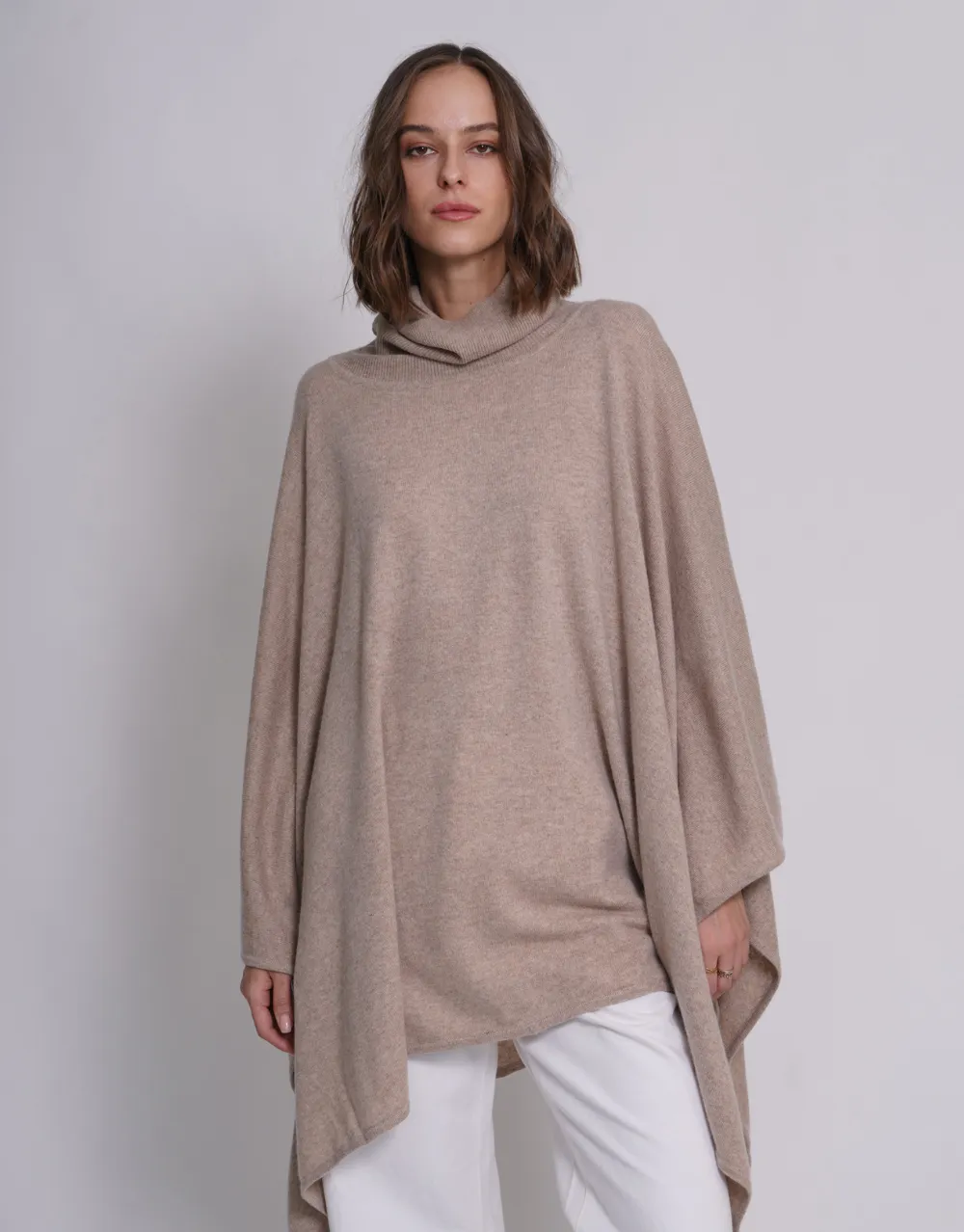 Turtleneck Poncho in Greige