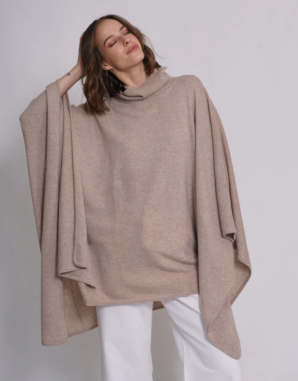 Turtleneck Poncho in Greige