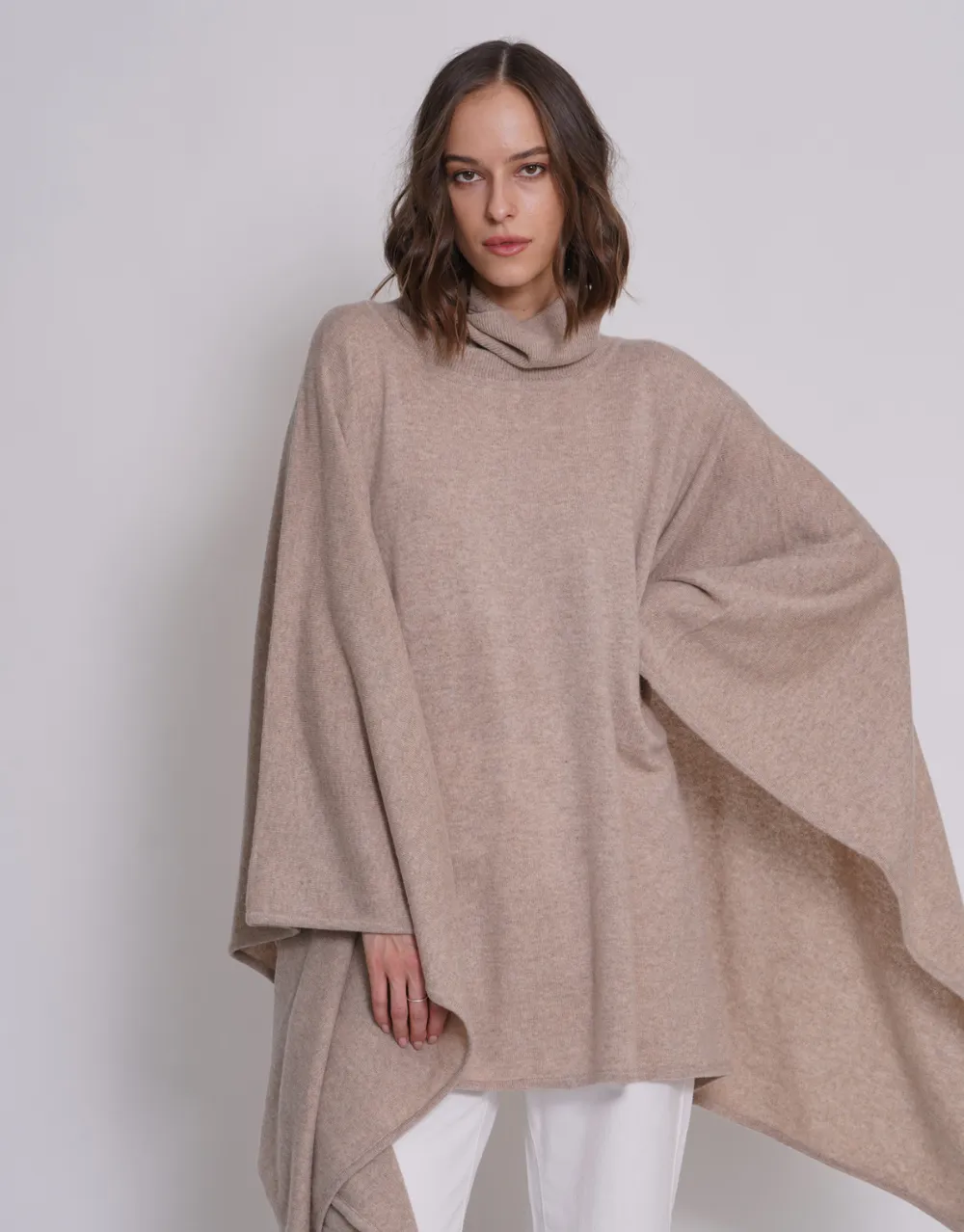 Turtleneck Poncho in Greige