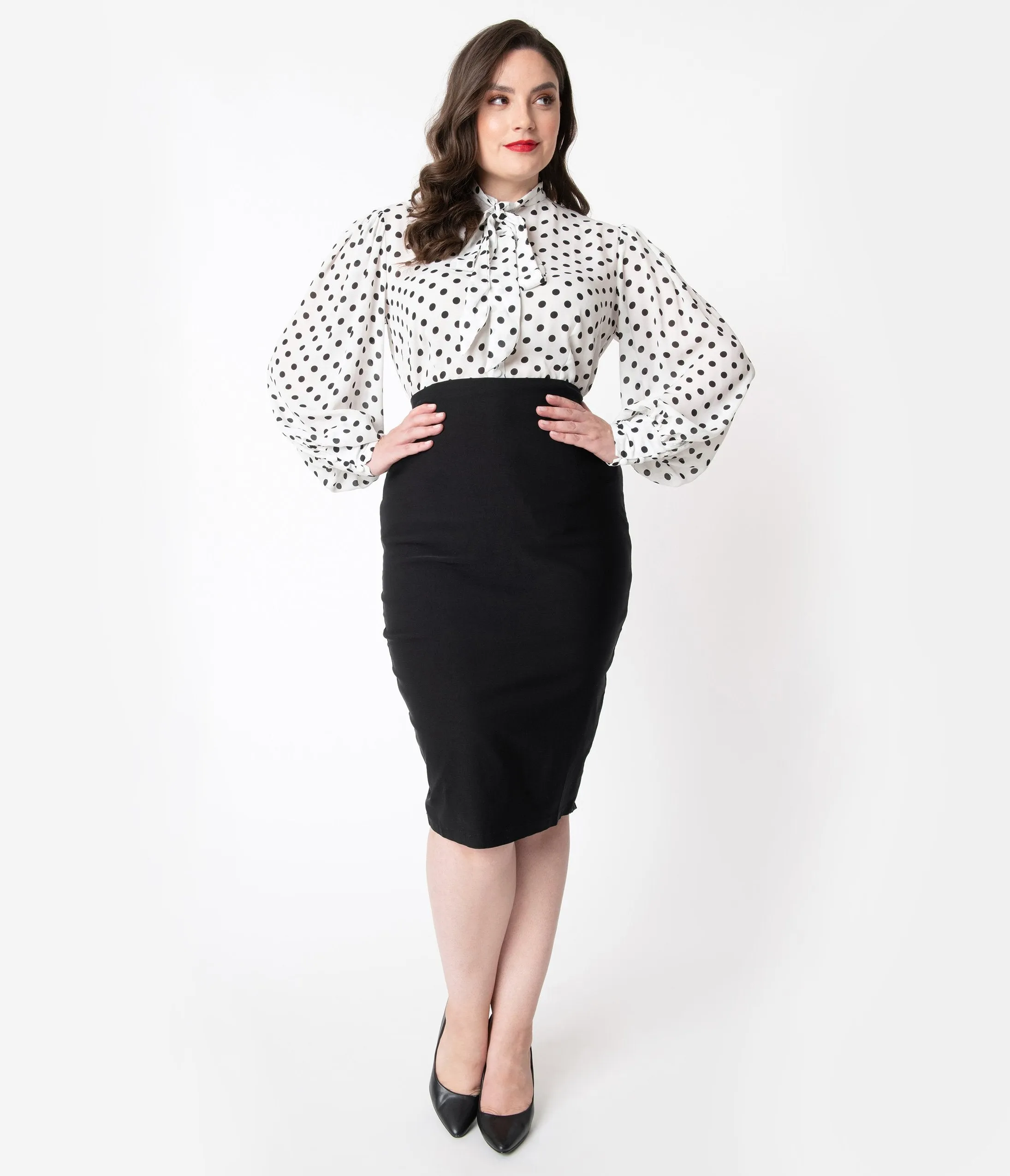 Unique Vintage Plus Size Black Stretch High Waist Tracy Wiggle Skirt