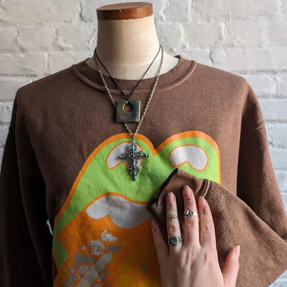 Urban Outfitters Rolling Stones Brown Sweater Oversize Groovy Graphic Band Top