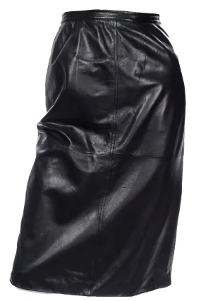 Valentino Black Leather Vintage Skirt w/ Button Detail