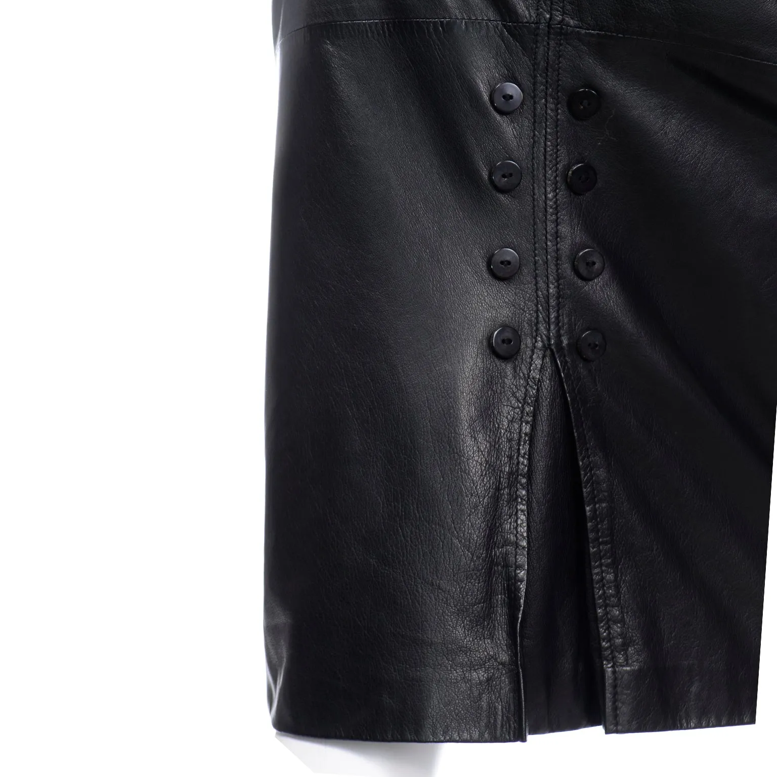 Valentino Black Leather Vintage Skirt w/ Button Detail