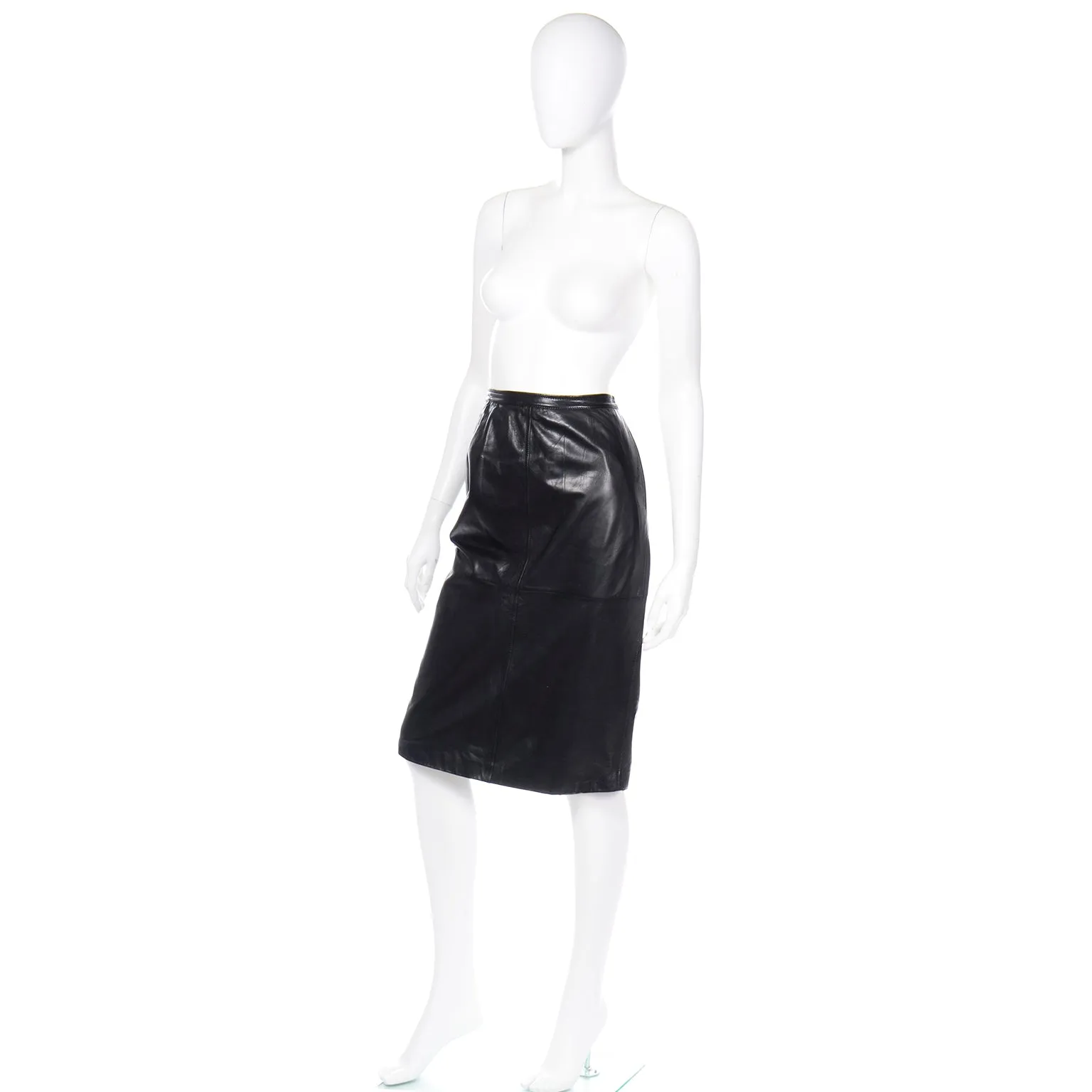 Valentino Black Leather Vintage Skirt w/ Button Detail