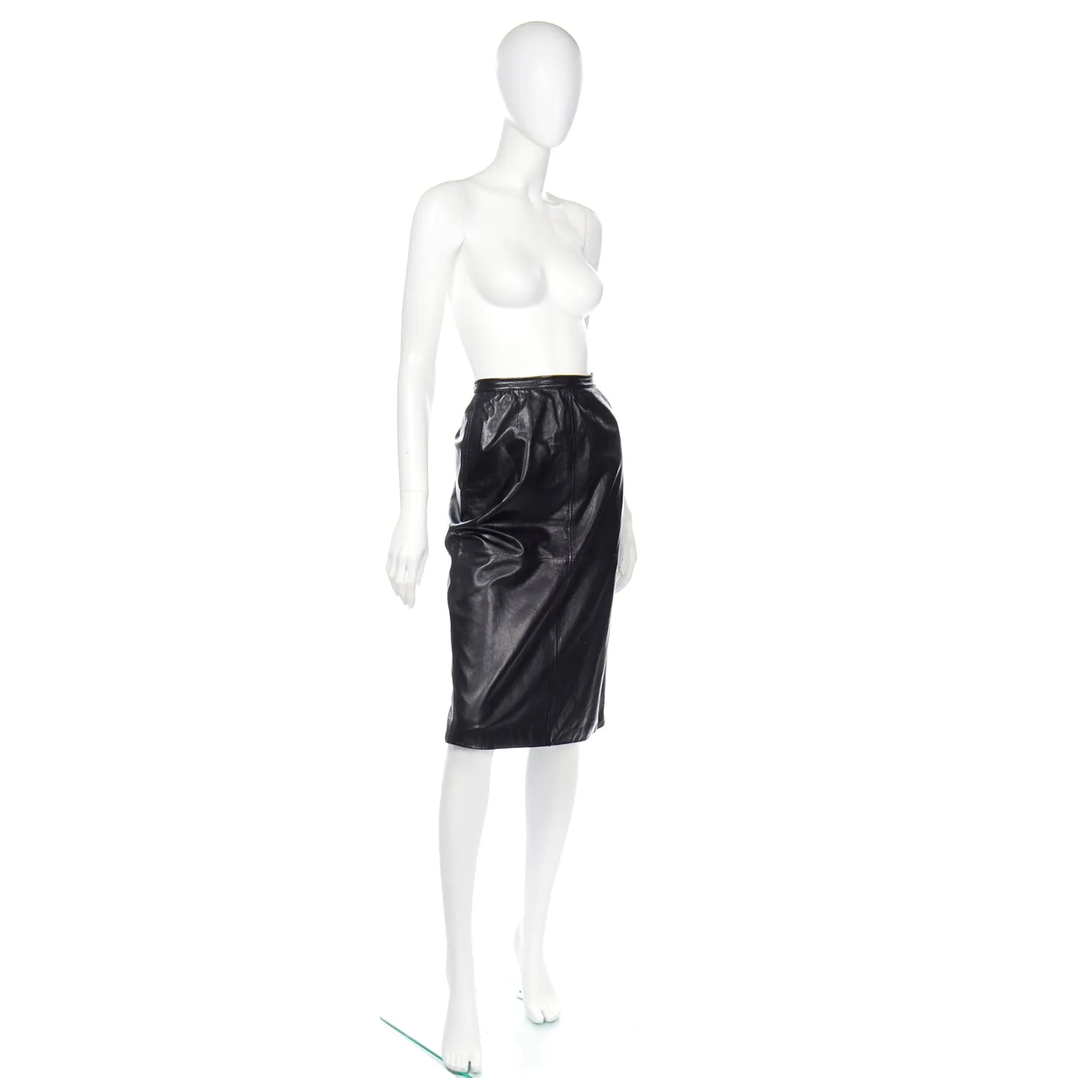 Valentino Black Leather Vintage Skirt w/ Button Detail