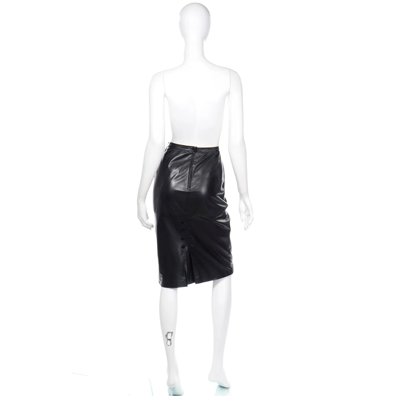 Valentino Black Leather Vintage Skirt w/ Button Detail