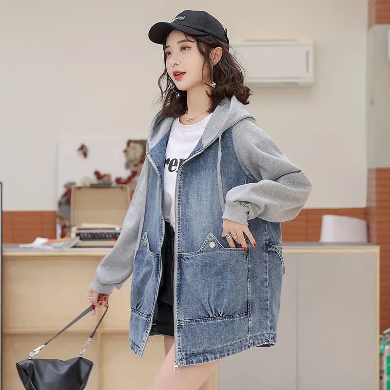 Versatile Chic Plus Loose Fit Thigh-Length Denim Coat