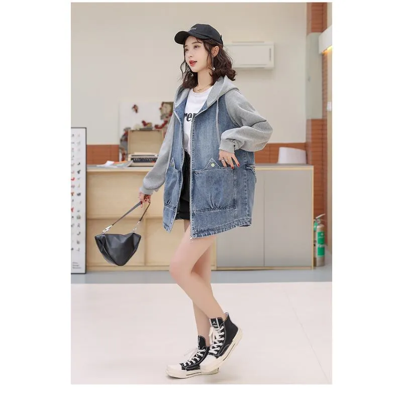 Versatile Chic Plus Loose Fit Thigh-Length Denim Coat