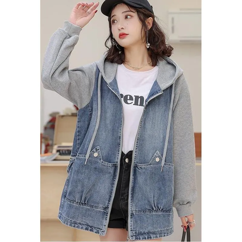 Versatile Chic Plus Loose Fit Thigh-Length Denim Coat