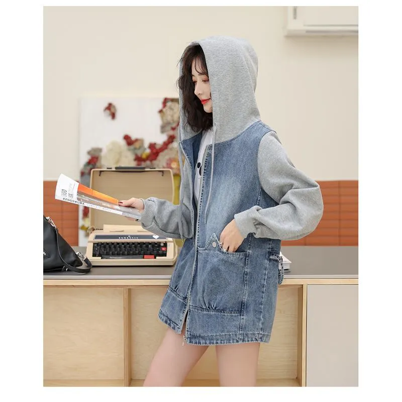 Versatile Chic Plus Loose Fit Thigh-Length Denim Coat