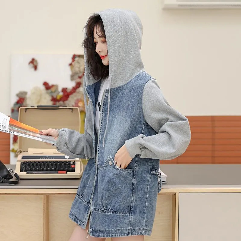 Versatile Chic Plus Loose Fit Thigh-Length Denim Coat