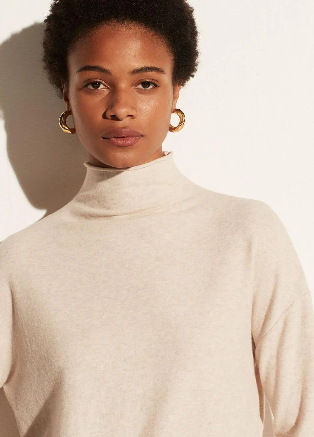 Vince - Brushed Funnel Neck Long Sleeve in H Light Oat