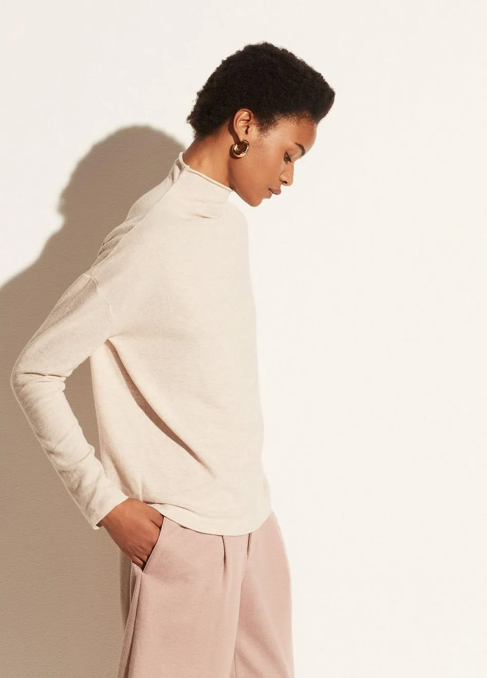 Vince - Brushed Funnel Neck Long Sleeve in H Light Oat